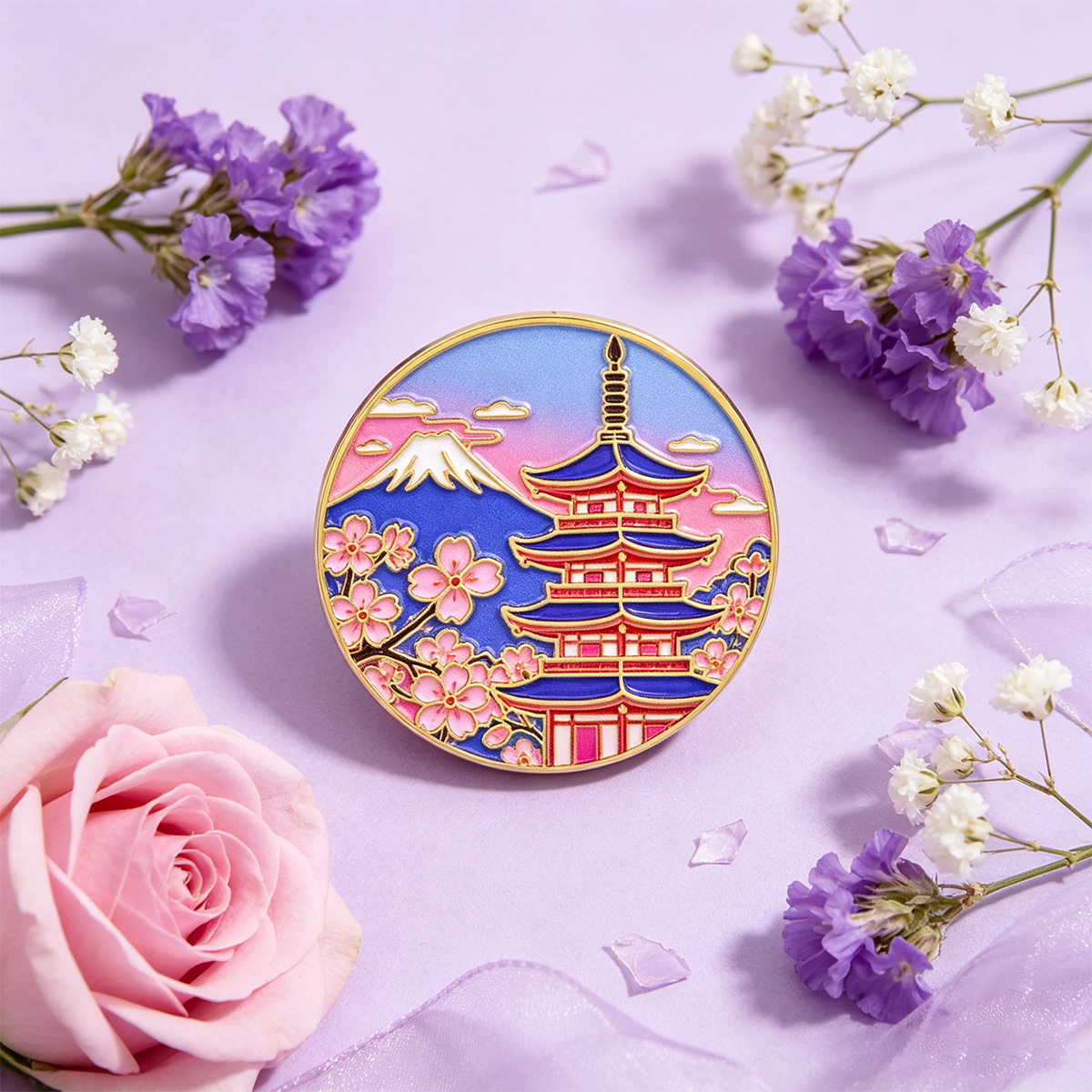 Japanese Cherry Blossom Enamel - Travel Accessories Jewelry 评论和价格