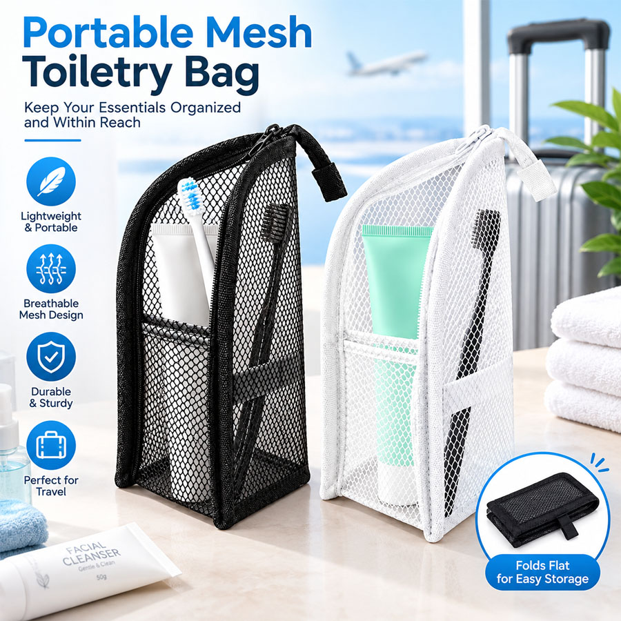 1Pc Portable Mesh Toiletry Bag - Travel Accessories Organizer Bag 评论和价格